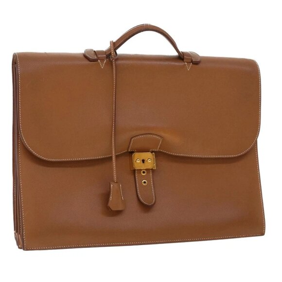 HERMES Sac Adepeche Business Bag Leather Brown Auth am4465 - Picture 1 of 16
